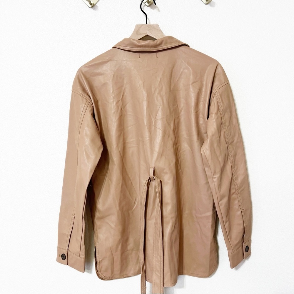 🛍️NWT Naadam Vegan Leather Belted Pocket Cargo Safari Jacket in Camel Tan Small - Picture 4 of 8